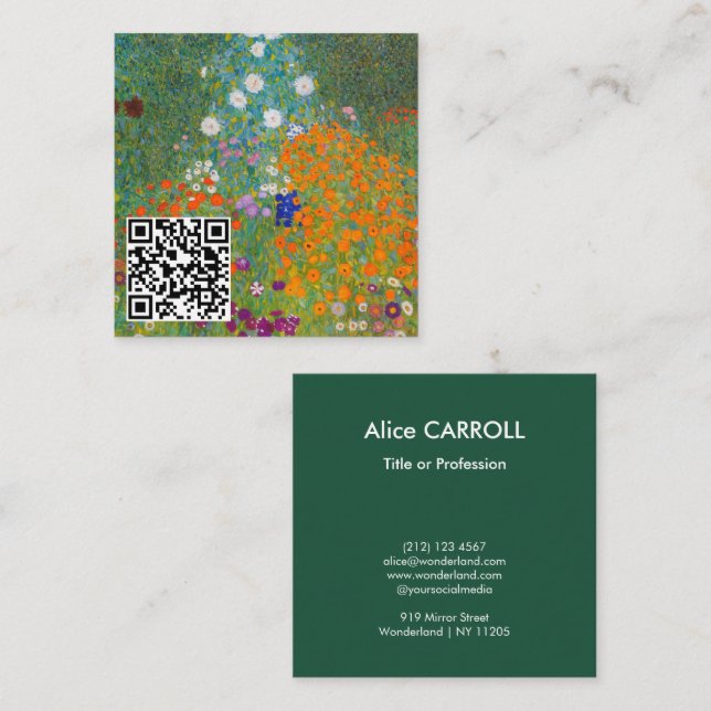 Carte De Visite Carré Gustav Klimt - Jardin des fleurs - Code QR (Devant / Derrière)