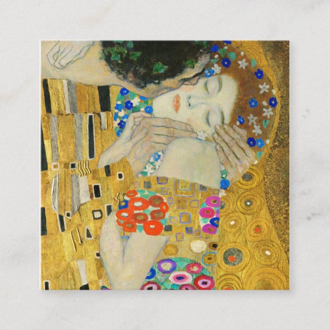 Carte De Visite Carré Gustav Klimt The Kiss Visages Détail Peinture (Devant)