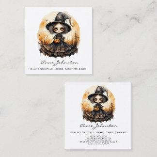 Carte De Visite Carré Halloween en sorcière aquarelle