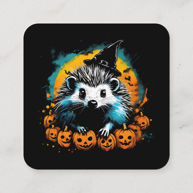 Carte De Visite Carré Halloween Hdgehog et citrouille mignon (Dos)