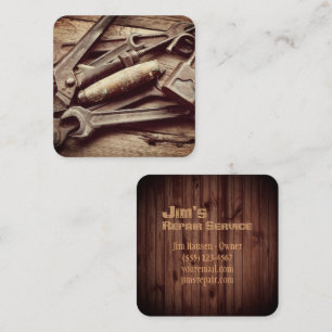 Carte De Visite Carré Handyman Rustic Tools Maintenance Service de répar