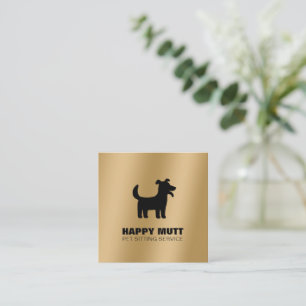 Carte De Visite Carré Happy Dog Logo Pet Sitting Service Care Faux Gold