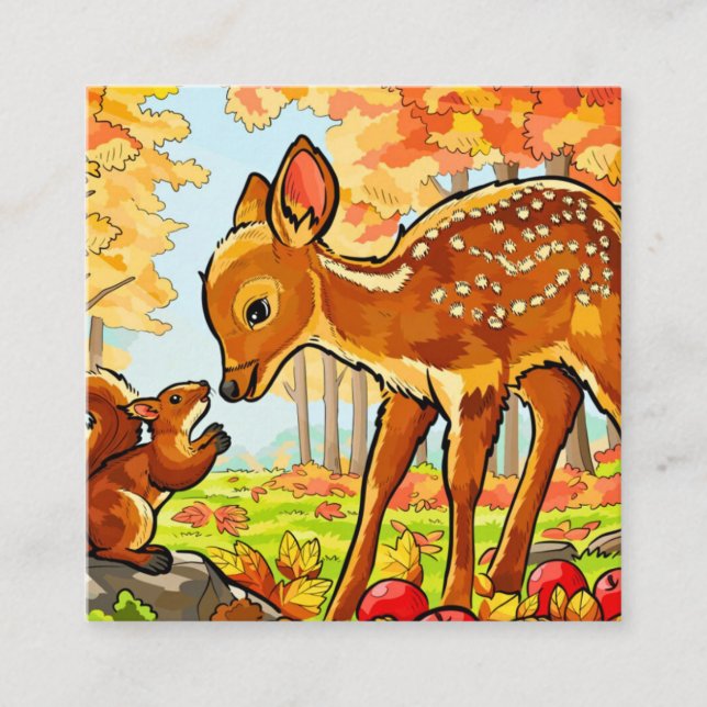 Carte De Visite Carré Harmonie dans la nature : L'écureuil et le cerf (Devant)