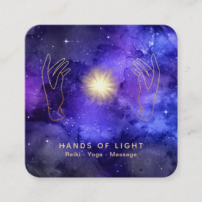 Carte De Visite Carré *~* Healing Light Hands Stars Universe Cosmic (Devant)