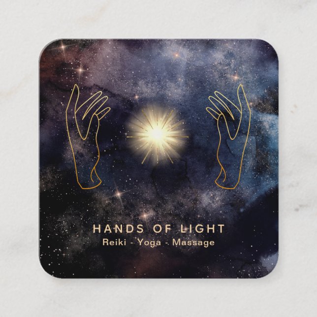Carte De Visite Carré *~* Healing Light Hands Universe Cosmic Stars (Devant)