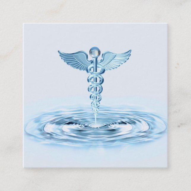 Carte De Visite Carré Hermes Rod Caduceus Blue Water Riples Médicale (Devant)