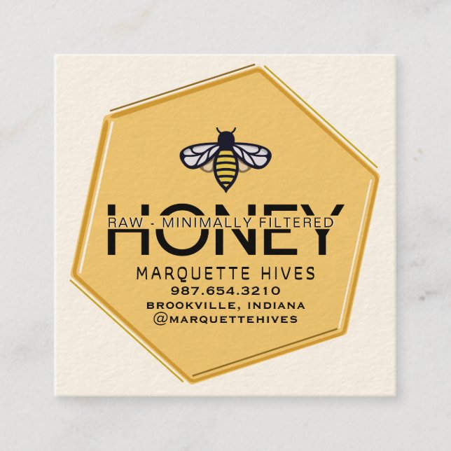 Carte De Visite Carré Hexagone Jaune Moderne Stylisé Bee Honey (Devant)