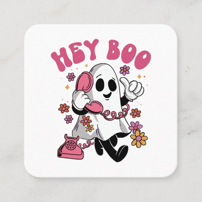 Carte De Visite Carré Hey Boo - Halloween fantôme Super (Devant)