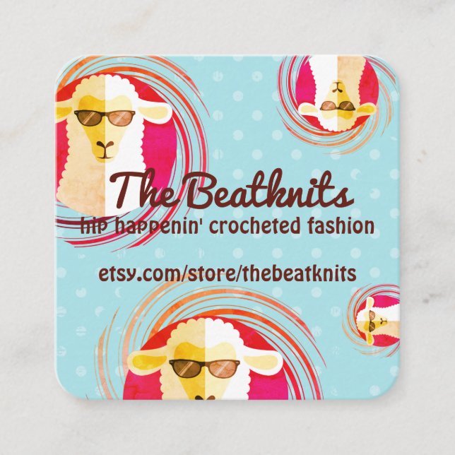 Carte De Visite Carré Hippie beatnik brebis tricot crochet logo (Devant)