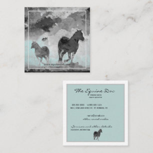 Carte De Visite Carré hippocampes gris turquoise