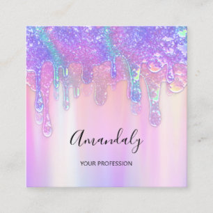 Carte De Visite Carré Holographe Drift Cosmetics Nails Pink Logo Beauté 