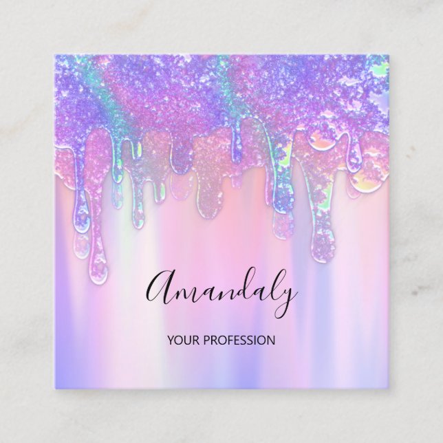 Carte De Visite Carré Holographe Drift Cosmétique ongles rose Logo Wax (Devant)