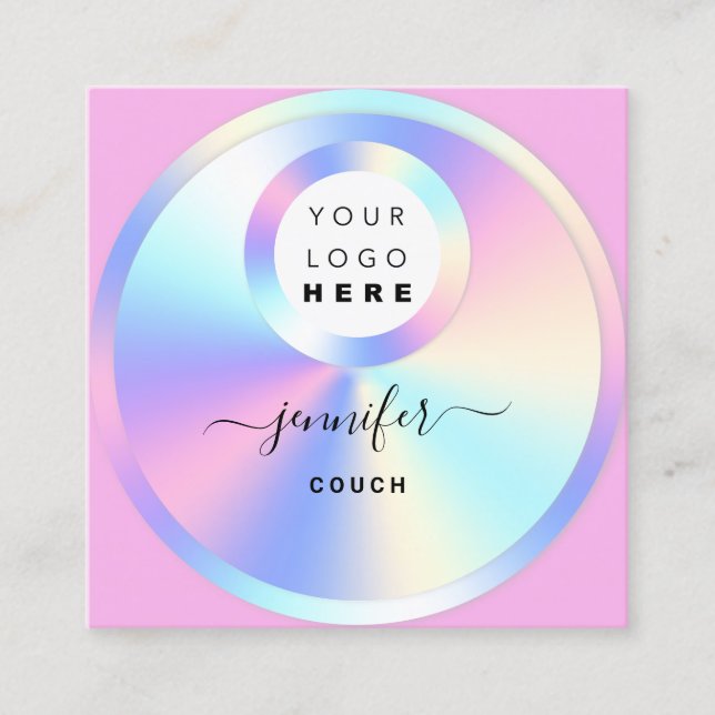 Carte De Visite Carré Holographe Holographe Holographe Code QR Logo Phot (Devant)