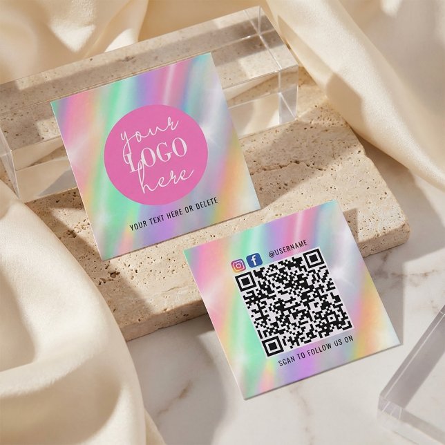 Carte De Visite Carré Holographic Pastel Brand Card with QR Code (#BrandCard#QRCodeCard#JewelryPackaging#SmallBusinessBranding#SocialMediaCard#HandmadeBusiness
)