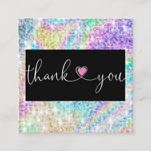 Carte De Visite Carré holographic script coeur merci pour votre commande