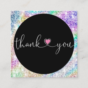 Carte De Visite Carré holographic script coeur merci pour votre commande