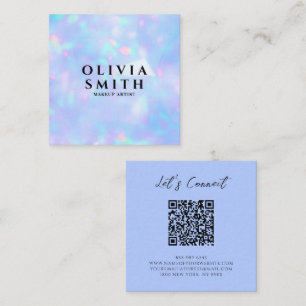 Carte De Visite Carré Holographique QR Code Rainbow Beauty Salon Étincel