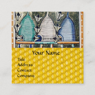 Carte De Visite Carré HONEY BEES, BEE HIVES, Médiéval Beekeeper Monogram