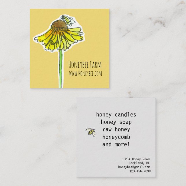 Carte De Visite Carré Honeybee Yellow Fleur sauvage Bougies à savon Hone (Devant / Derrière)