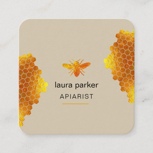 Carte De Visite Carré Honeypeb Honey Bee Apirarist Hexagons Beekeepons (Devant)