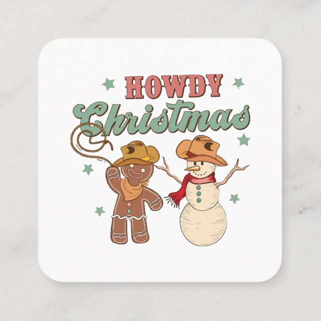 Carte De Visite Carré Howdy Christmas Cowboy Snowman Western Funny (Dos)