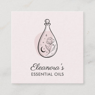 Carte De Visite Carré Huiles Essentielles Aromathérapie Logo Rose Bleu