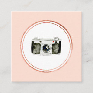 Carte De Visite Carré Icône de média de photographe Rose Gold et Blush P