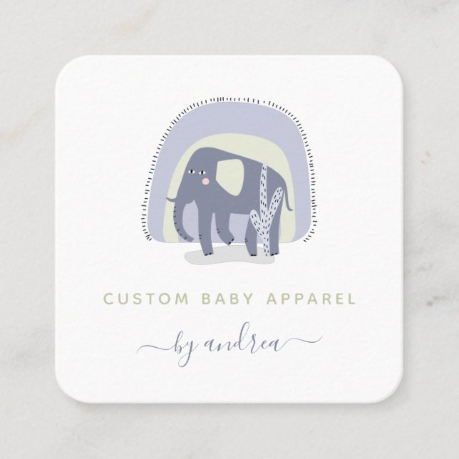 Carte De Visite Carré Illustration d'éléphant mignon Baby Infant Boutiqu (Devant)