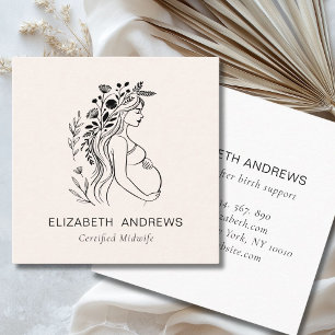 Carte De Visite Carré Illustration d'une femme enceinte   Doula Midwoman