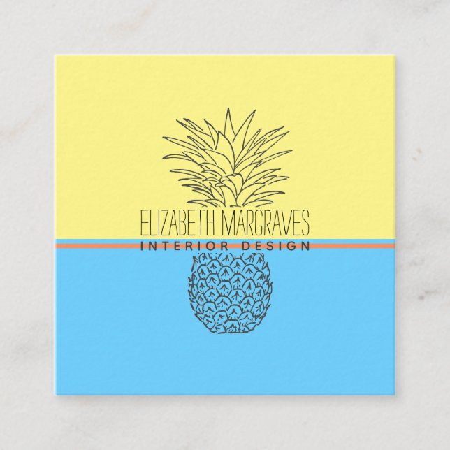 Carte De Visite Carré Illustration moderne de l'ananas Designer d'intéri (Devant)