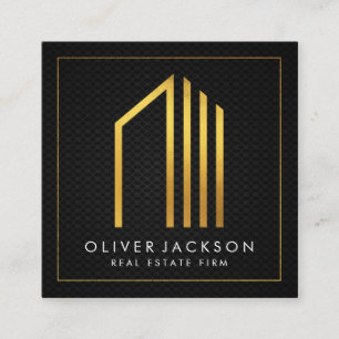 Carte De Visite Carré Immobilier   Gold Lux Executive   Maillage noir