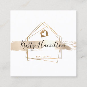 Carte De Visite Carré immobilier professionnel maison courtier or