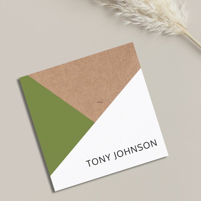 Carte De Visite Carré Imprimé moderne Kraft Olive Green Blanc Géométriqu (Créateur téléchargé)