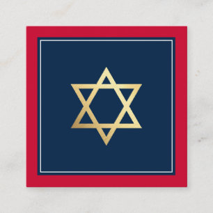 Carte De Visite Carré INCLURE le logo de Bar Mitzvah code QR rouge marin