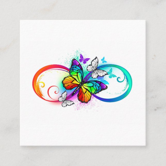 Carte De Visite Carré Infini lumineux avec papillon arc-en-ciel (Devant)