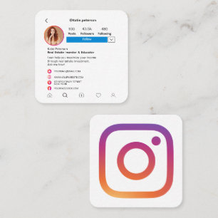 Carte De Visite Carré Instagram blanc moderne Profil des médias sociaux