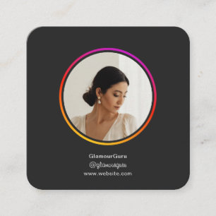 Carte De Visite Carré Instagram Dark Thème QR Code 1 Photo Médias sociau