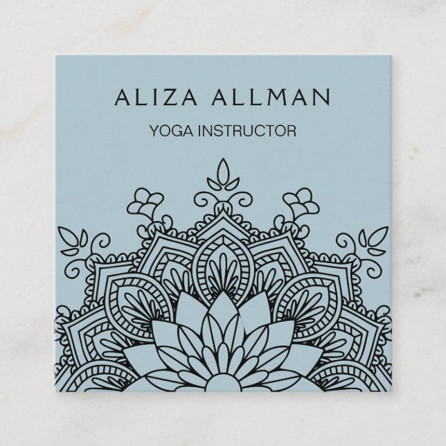Carte De Visite Carré Instructeur bleu en pastel de yoga de mandala (Devant)
