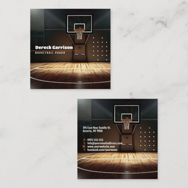 Carte De Visite Carré Instructeur de basket-ball | Coach | Formateur (Devant / Derrière)