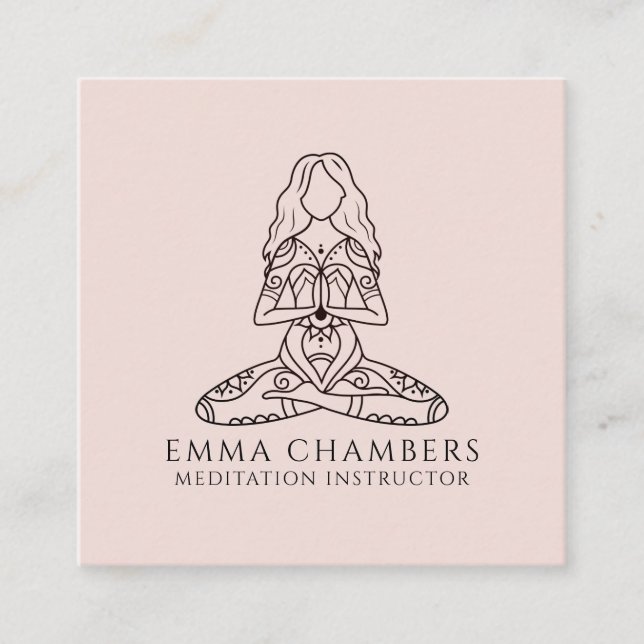 Carte De Visite Carré Instructeur de méditation Lotus Pose rose (Devant)