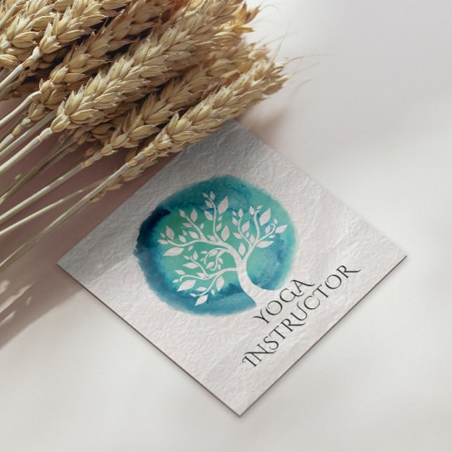 Carte De Visite Carré Instructeur de méditation Yoga Elégant arbre Turqu (Créateur téléchargé)