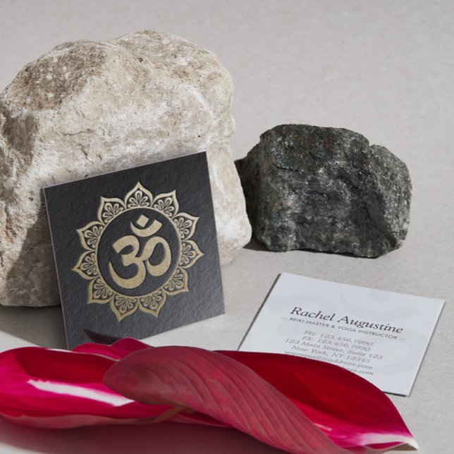 Carte De Visite Carré Instructeur de méditation YOGA Gold Noir OM Mandal (Créateur téléchargé)