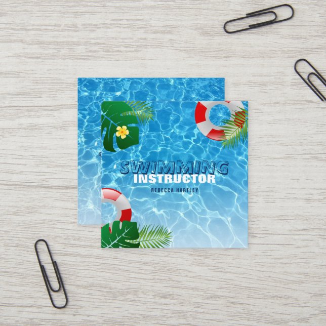Carte De Visite Carré Instructeur de natation (Devant/Arrière en situation)