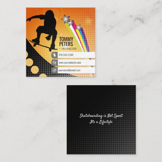 Carte De Visite Carré Instructeur de skateboard | Sports actifs (Devant / Derrière)