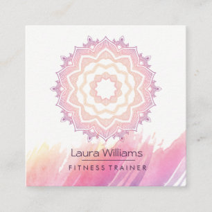 Carte De Visite Carré Instructeur de yoga de Lotus de rose d'aquarelle