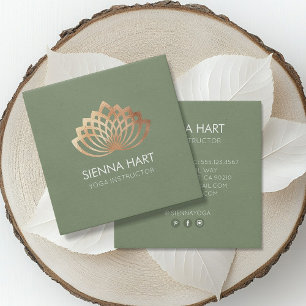 Carte De Visite Carré Instructeur de Yoga Gold Lotus