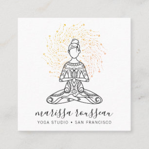 Carte De Visite Carré Instructeur de Yoga Gold Sun Rays