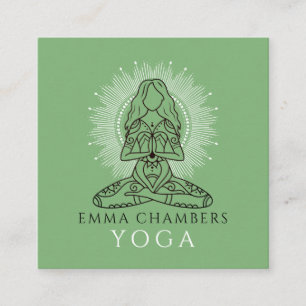 Carte De Visite Carré Instructeur de Yoga Lotus Pose Blanc Mandala Vert