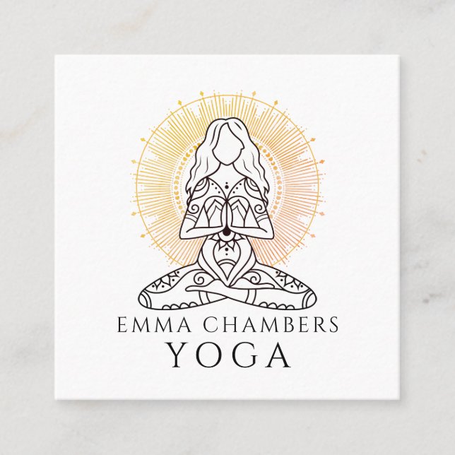 Carte De Visite Carré Instructeur de Yoga Lotus Pose Gold Mandala (Devant)