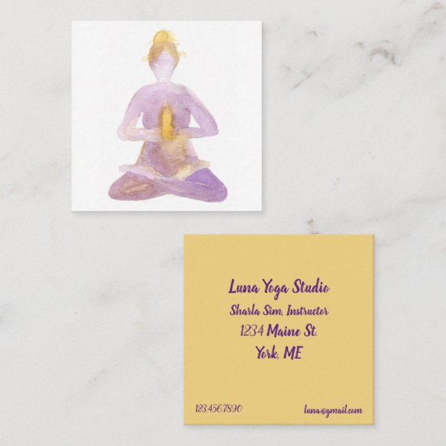 Carte De Visite Carré Instructeur de Yoga Pilates Classe Lotus Pose (Devant / Derrière)